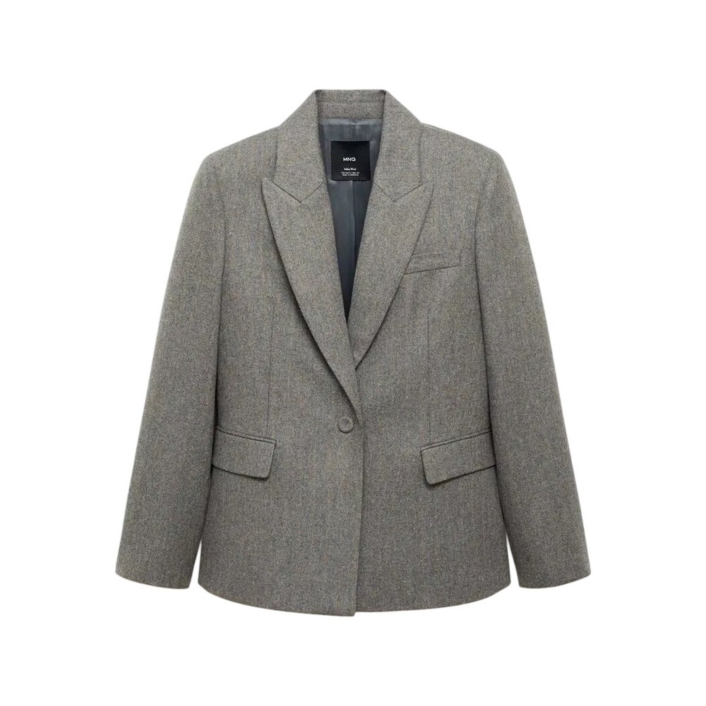 MANGO Norway Grey Pinstripe Italian Wool Blend Peak Lapel Blazer NWT Size S
